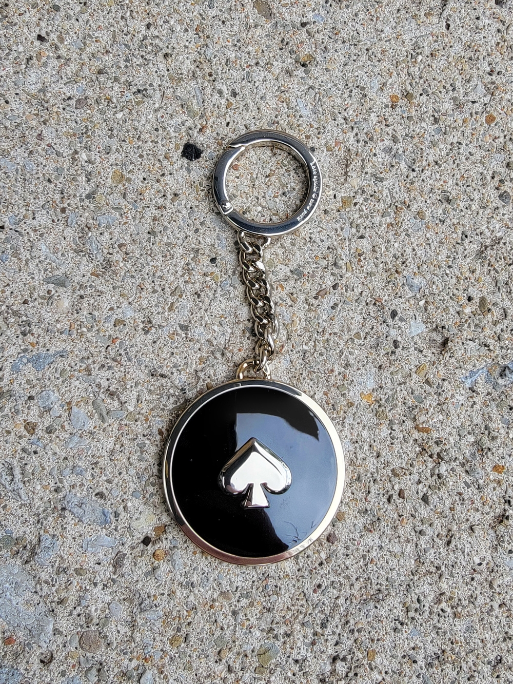 kate spade Black Enamel Spade Round Keychain Fob